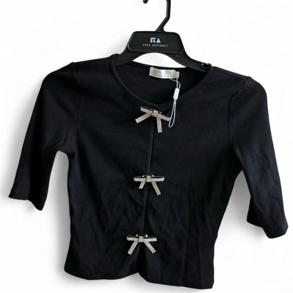 Black Top with Bow Accents